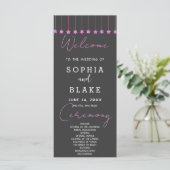 Pink Hanging Stars Smoke Gray Wedding Programm (Stehend Vorderseite)