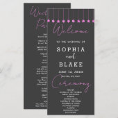 Pink Hanging Stars Smoke Gray Wedding Programm (Vorne/Hinten)