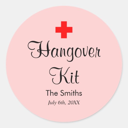 Pink Hangover Kit Moderne Gastgeschenk Hochzeit Au Runder Aufkleber (Vorderseite)