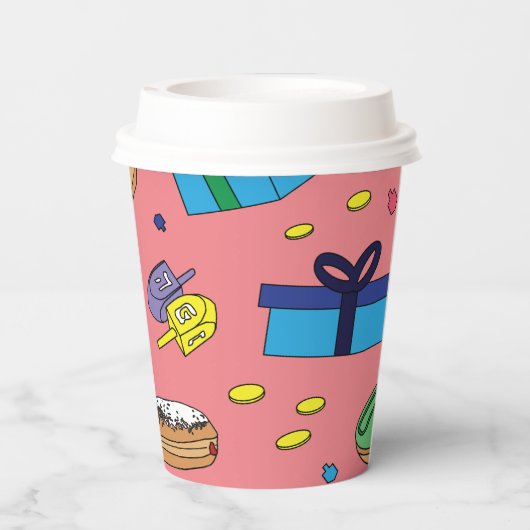 Pink Hanukkah Pattern Pappbecher (Rückseite)