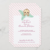 Pink Happy Baby Sloth Babydusche Einladung (Vorne/Hinten)