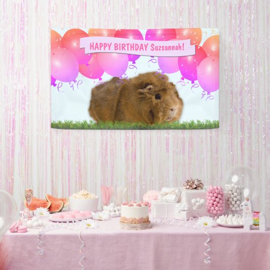 Pink Happy Birthday Balloons Ingwer Guinea Pig Ba Banner (Party)