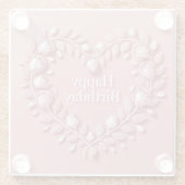 Pink Happy Birthday Blume Herzglas Untersetzer (Rückseite)