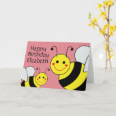 Pink Happy Birthday Bumble Bee Personalisiert Karte (Gelbe Blume)