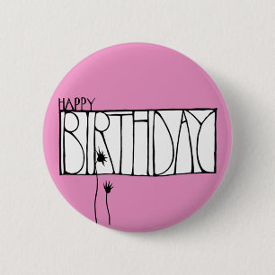 Pink Happy Birthday Button