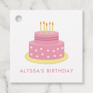 Pink Happy Birthday Cake Gift Tag, Mädchen Geburts Geschenkanhänger