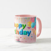 Pink Happy Birthday Cake  Tasse (VorderseiteRechts)