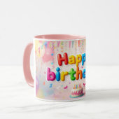 Pink Happy Birthday Cake Tasse (Vorderseite Links)