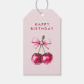 Pink Happy Birthday Cherry Geschenk Tag - Niedlich Geschenkanhänger (Vorderseite)