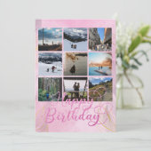 Pink Happy Birthday Custom Foto Flat Card (Stehend Vorderseite)
