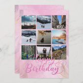 Pink Happy Birthday Custom Foto Flat Card (Vorne/Hinten)