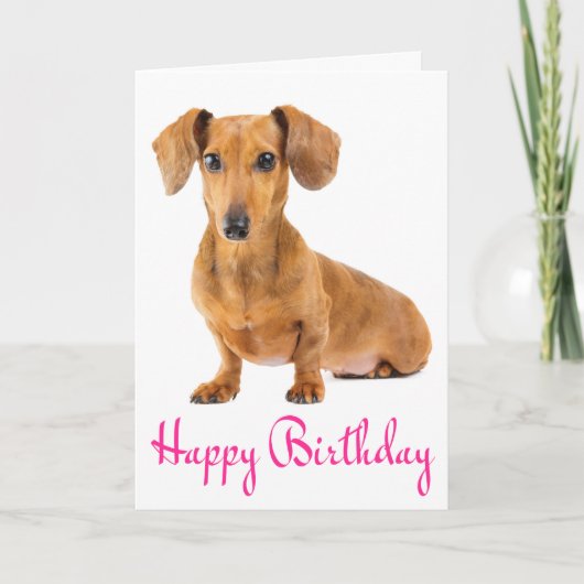 Pink Happy Birthday Dackel Puppy Dodge Card Karte (Vorderseite)
