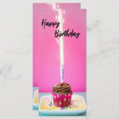 Pink Happy Birthday Flat Card – Cake&Candle Theme (Vorne/Hinten)