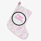 Pink Happy Birthday Gift – Cute Party Icon Großer Weihnachtsstrumpf (Vorderansicht (hängend))