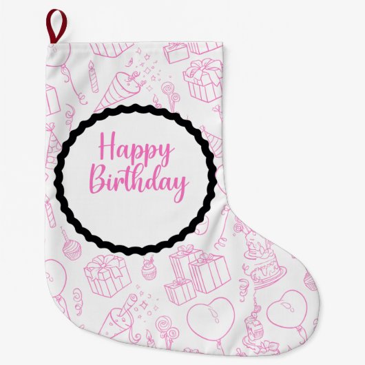 Pink Happy Birthday Gift – Cute Party Icon Großer Weihnachtsstrumpf (Vorderseite)