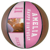 Pink Happy Birthday Girl Foto Basketball (Vertikal)
