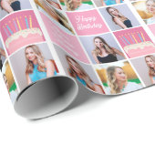 Pink Happy Birthday Girl Foto Collage Niedlich Tee Geschenkpapier (Rolleneckpunkt)
