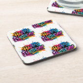 Pink Happy Birthday Graffiti Plastic Coaster Getränkeuntersetzer (Linke Seite)