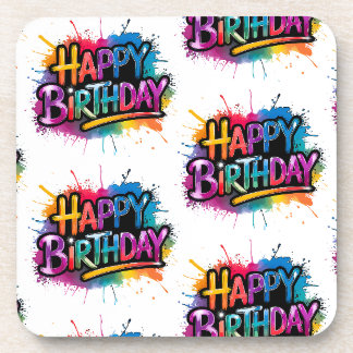 Pink Happy Birthday Graffiti Plastic Coaster Getränkeuntersetzer