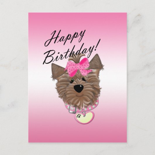 Pink Happy Birthday Hund Postcard Postkarte (Vorderseite)