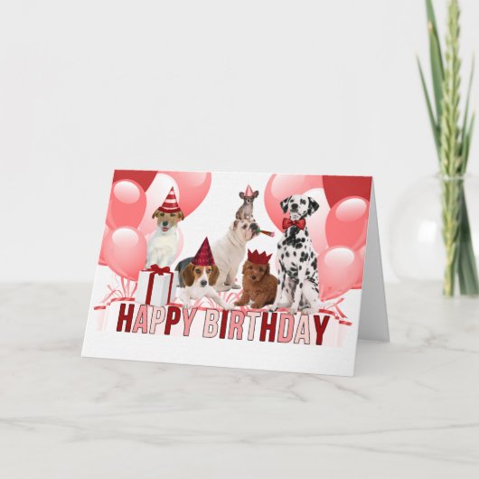 Pink Happy Birthday Hunde Trendy Karte (Vorderseite)