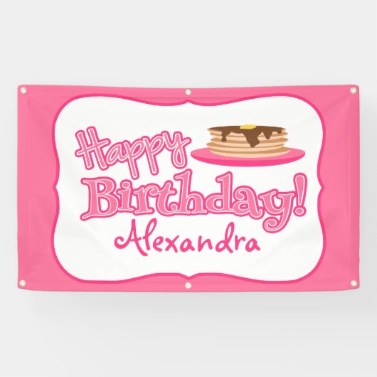 Pink Happy Birthday Pancakes Banner (Horizontal)