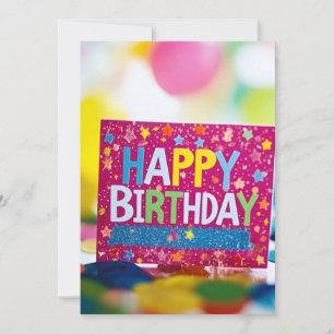 Pink Happy Birthday Sign mit Stars Geburtstagspart Einladung