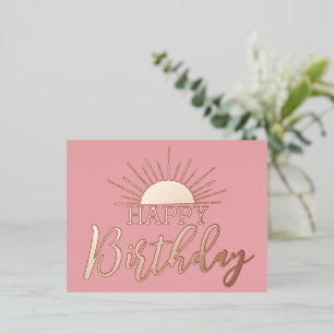 Pink Happy Birthday Sunshine Real Gold Lounge Folien Feiertagspostkarte