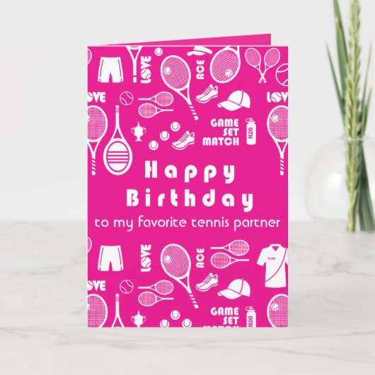 Pink 💗 Happy Birthday 🎾 Tennis Card Karte (Vorderseite)