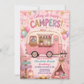 Pink Happy Camper Geburtstag Einladung (Vorderseite)