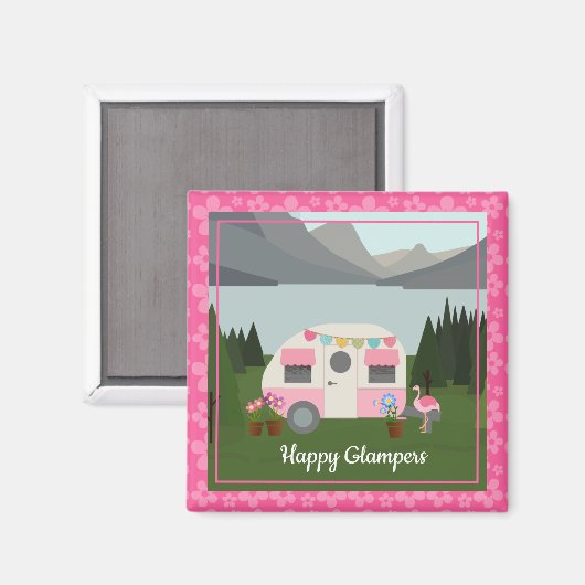 Pink Happy Camper Glampers Magnet (Vorderseite/Rückseite)