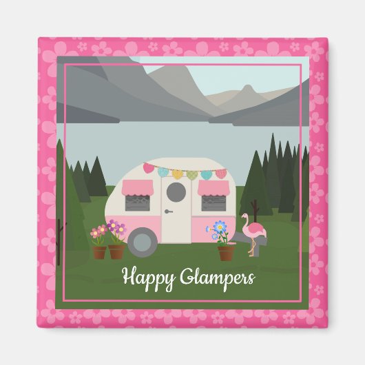 Pink Happy Camper Glampers Magnet (Vorne)