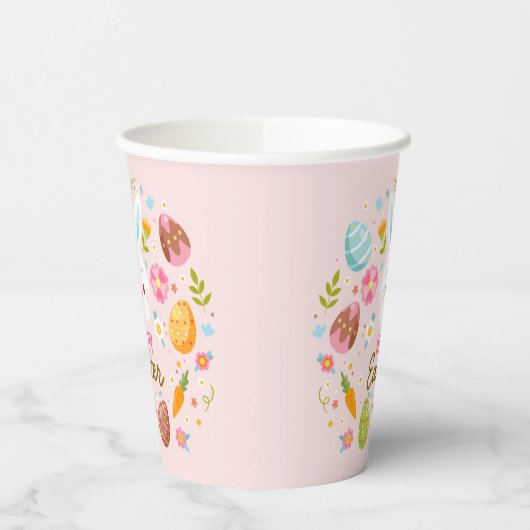 Pink Happy Easter Bunny Floral  Pappbecher (Links)
