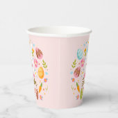 Pink Happy Easter Bunny Floral  Pappbecher (Rechts)