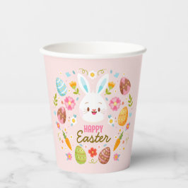 Pink Happy Easter Bunny Floral  Pappbecher
