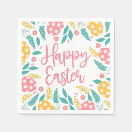 Pink Happy Easter Foliage Serviette