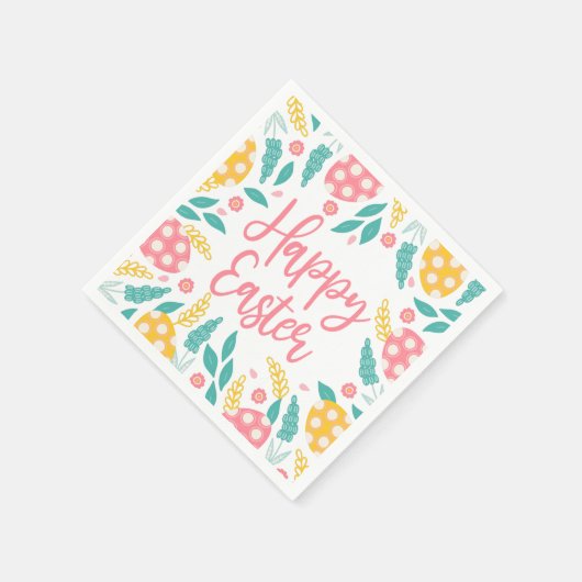 Pink Happy Easter Foliage Serviette (Ecke)