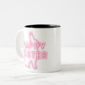 Pink happy Easter sign with bunny neon light trans Zweifarbige Tasse (Vorderseite Links)