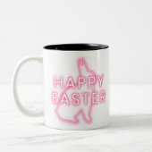 Pink happy Easter sign with bunny neon light trans Zweifarbige Tasse (Links)