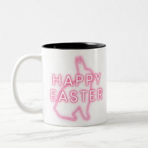 Pink happy Easter sign with bunny neon light trans Zweifarbige Tasse