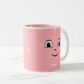 Pink Happy Face mit Personalisiertem Text und Mono Zweifarbige Tasse (VorderseiteRechts)
