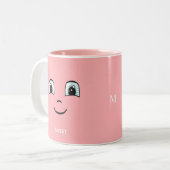 Pink Happy Face mit Personalisiertem Text und Mono Zweifarbige Tasse (Vorderseite Links)