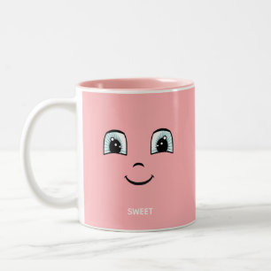 Pink Happy Face mit Personalisiertem Text und Mono Zweifarbige Tasse