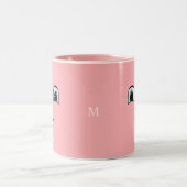 Pink Happy Face mit Personalisiertem Text und Mono Zweifarbige Tasse (Mittel)