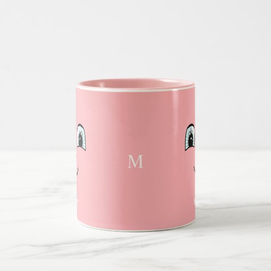 Pink Happy Face mit Personalisiertem Text und Mono Zweifarbige Tasse (Mittel)