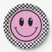 Pink Happy Face Schachbrett Kindergeburtstag Pappteller (Vorderseite)
