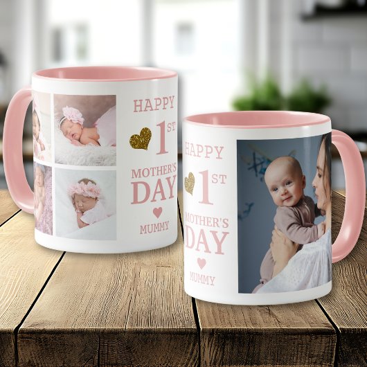 Pink Happy First Mother's Day Mummy 5 Photo   Tasse