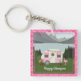 Pink Happy Glamper Campers Acrylic Schlüsselanhäng Schlüsselanhänger