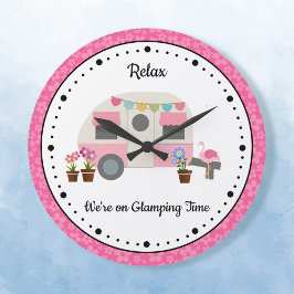Pink Happy Glamper Time Acrylic Wall Clock Große Wanduhr
