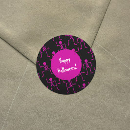 Pink Happy Halloween Tanzskelettmuster Muster Runder Aufkleber